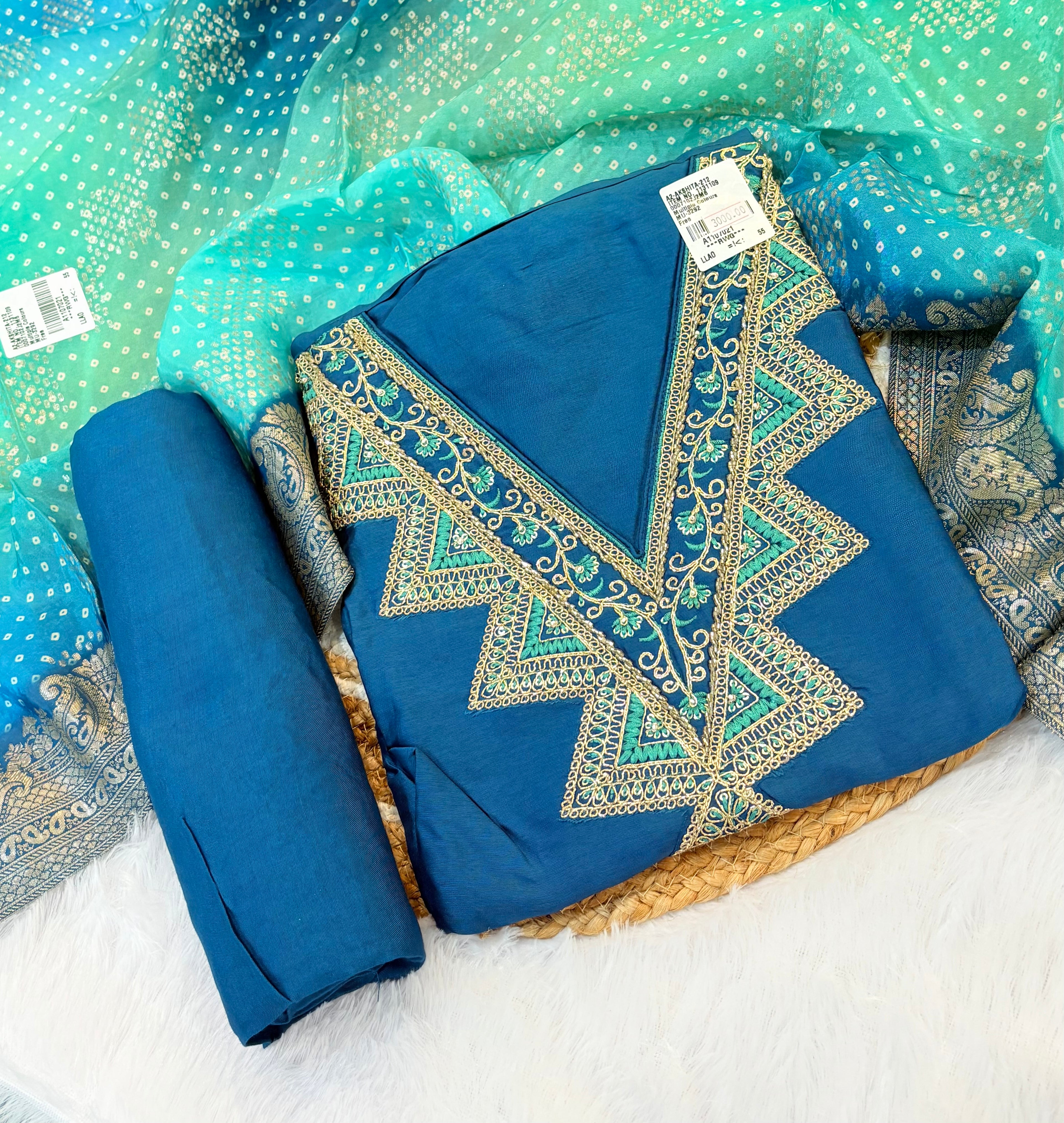 Blue Green Bandhani Suit for Women | Festive Ethnic Wear Online