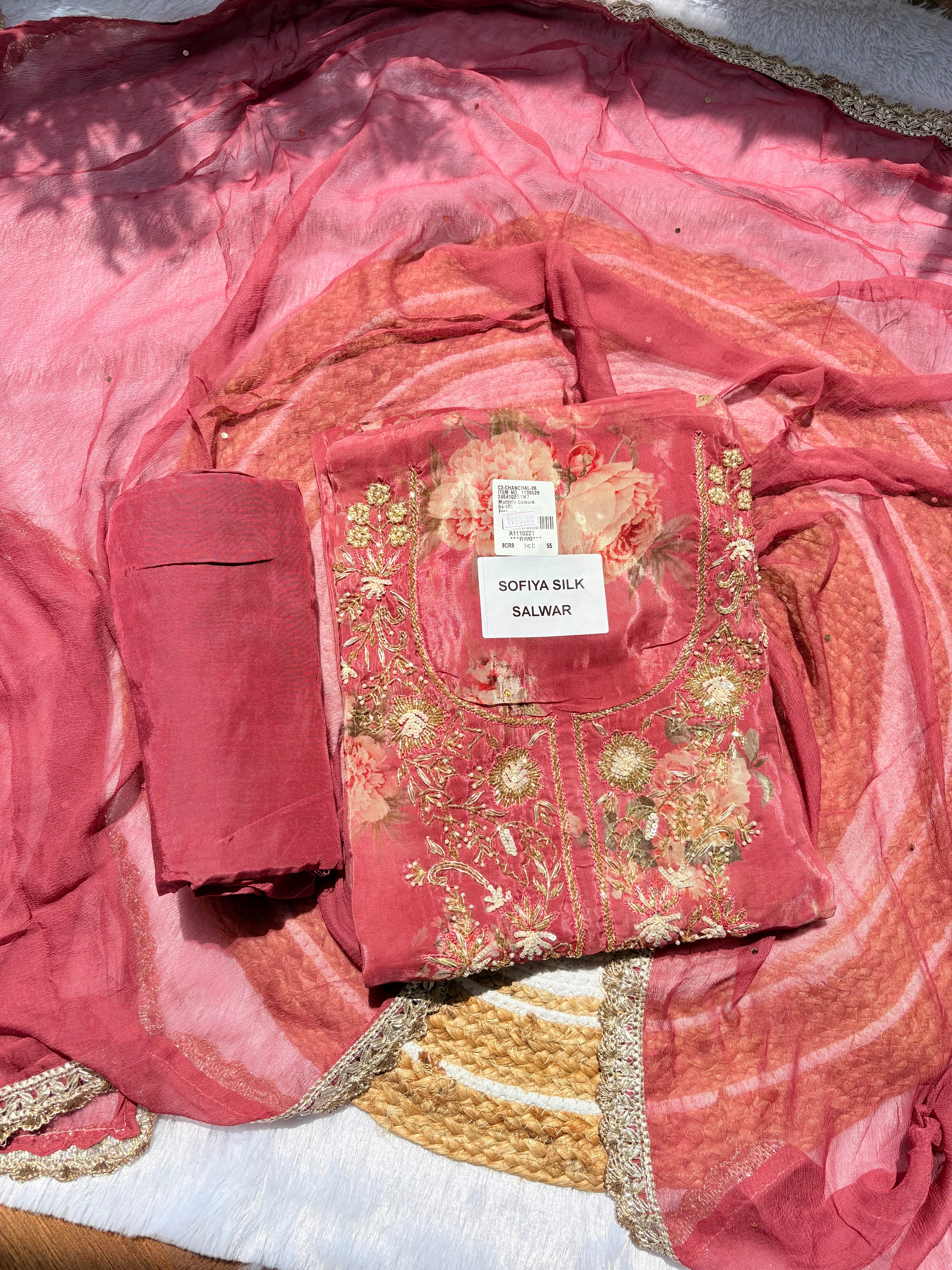 Sofiya Silk Embroidered Floral Dress Material
