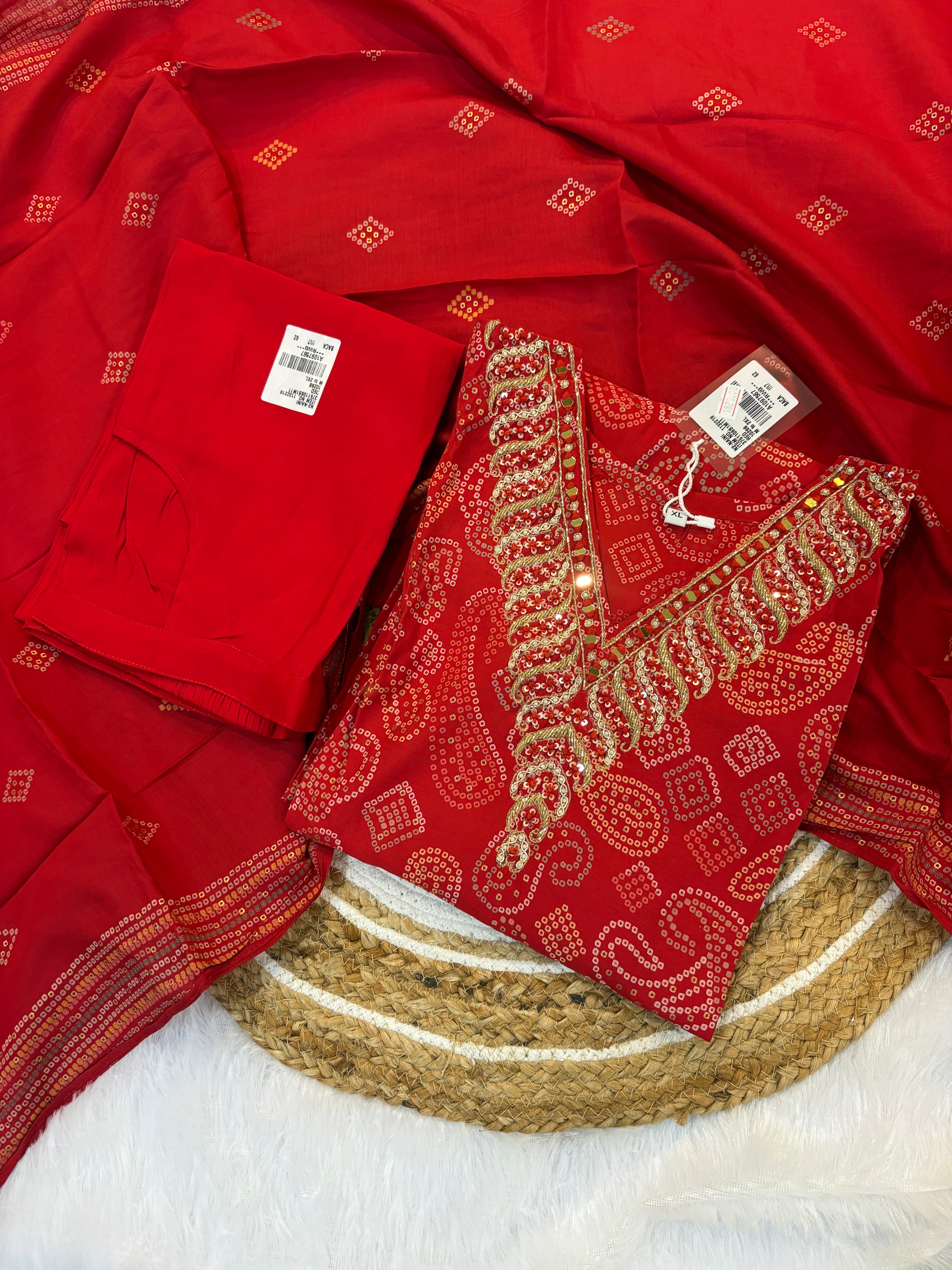 Bandhani Red Stitched Suit for Women | Ethnic Festive Wear