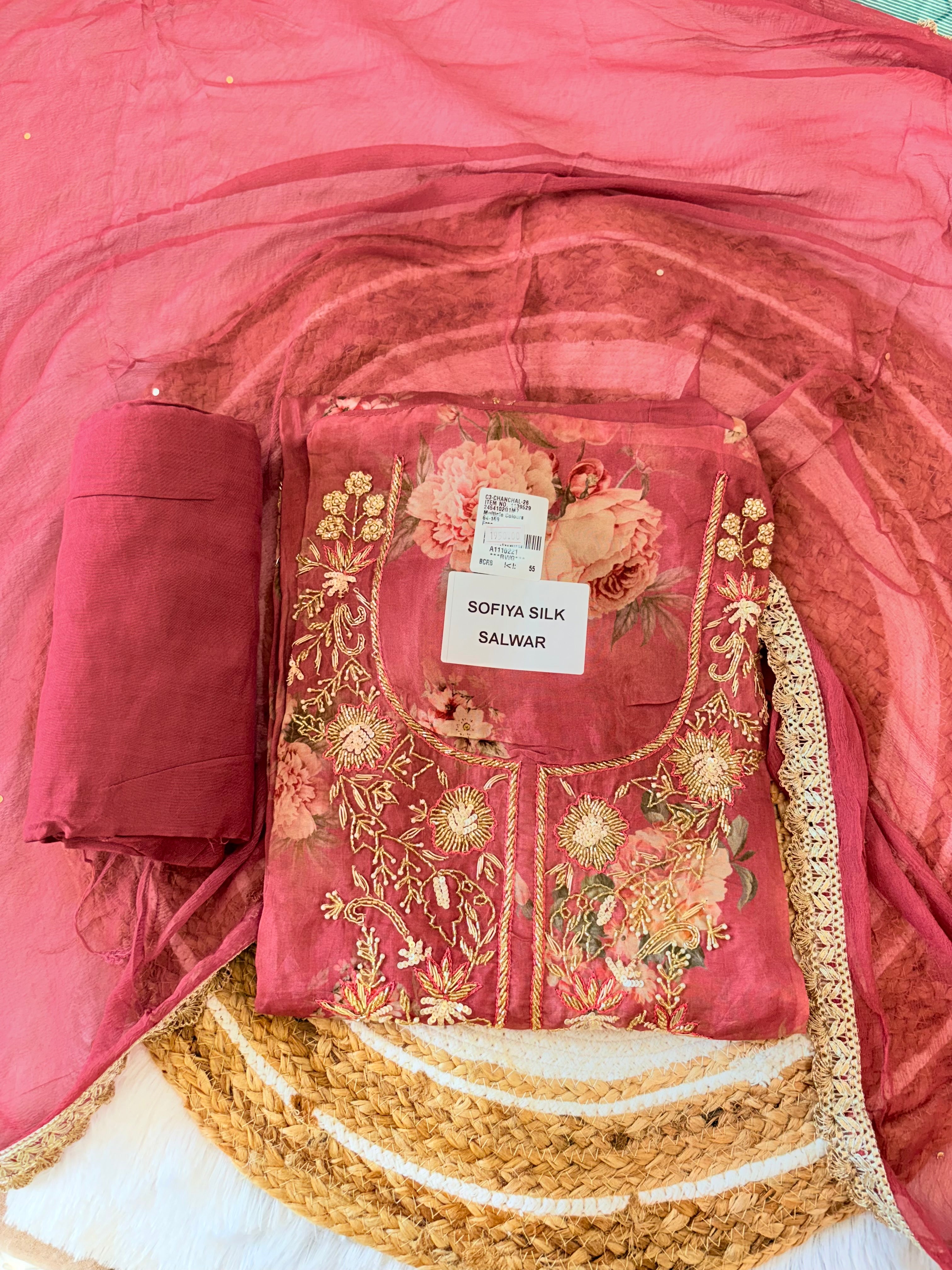 Sofiya Silk Embroidered Floral Dress Material