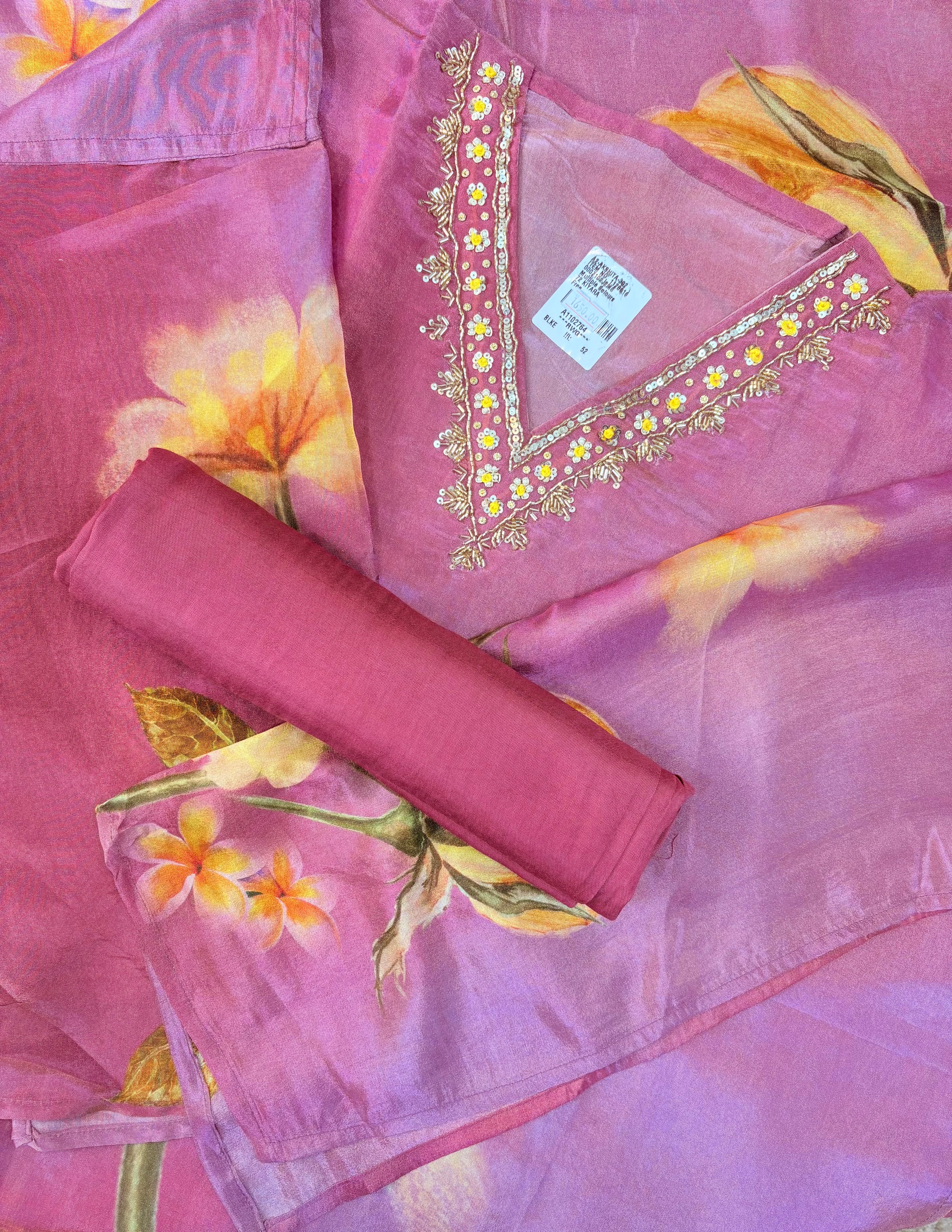 Festive Pink Purple Shimmer Suit Set with Delicate Detailing