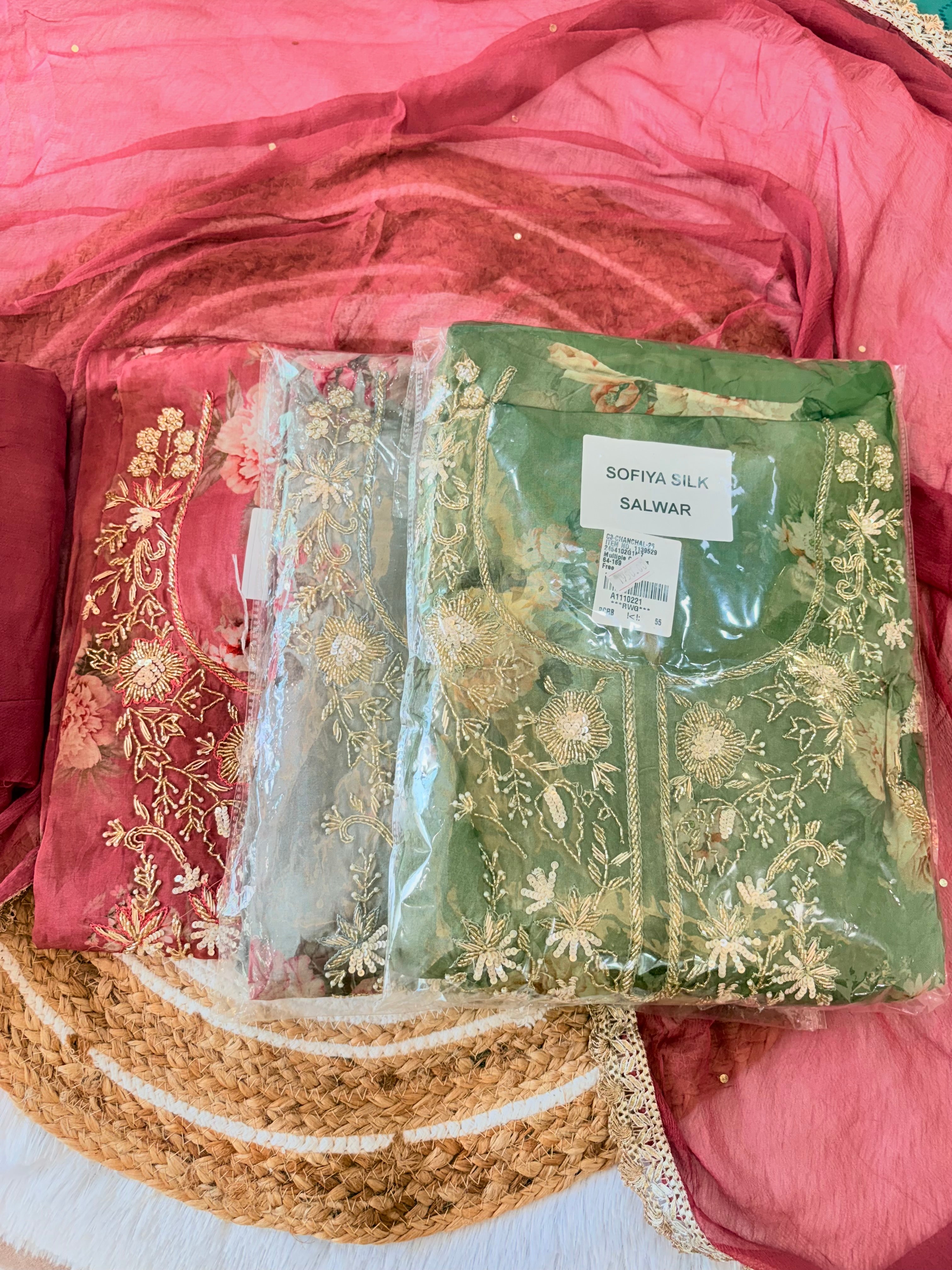 Sofiya Silk Embroidered Floral Dress Material