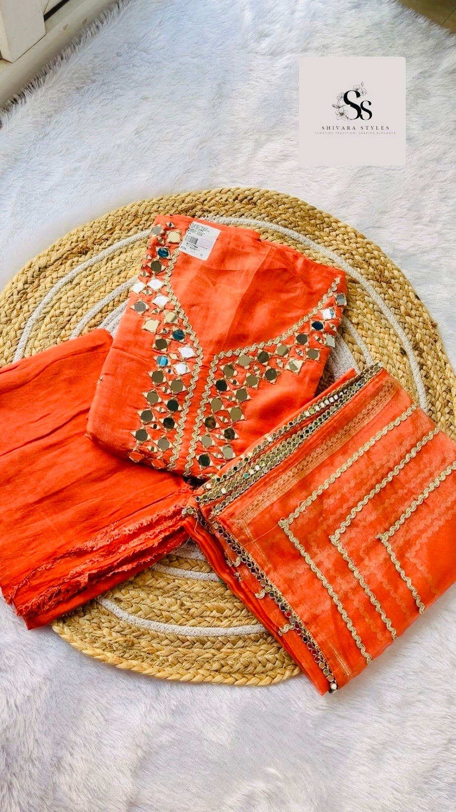 Orange Rust Mirror Work Suit